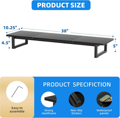 Simple Trending 38 Inch Dual Monitor Stand Riser, Wood and Steel Desktop Organizer for Home Office, Black