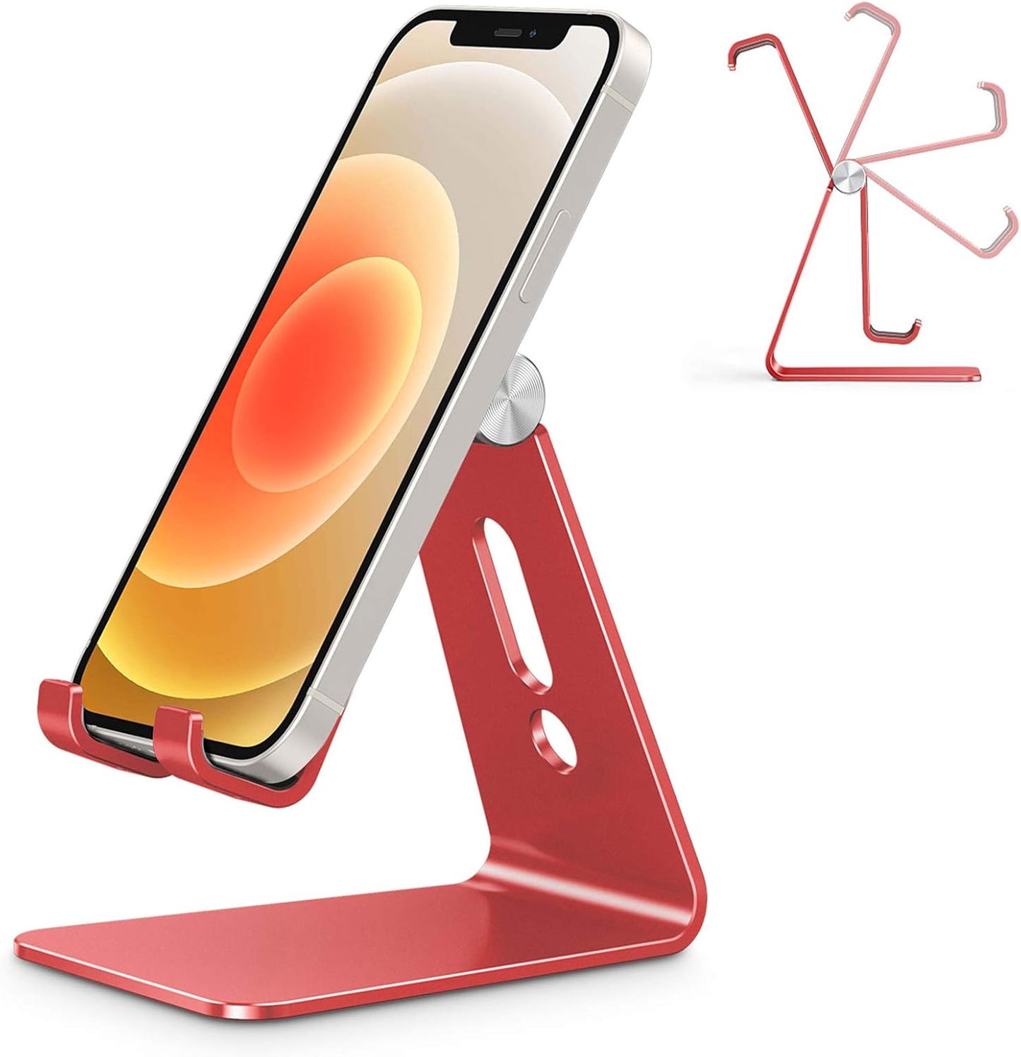 Adjustable Cell Phone Stand, OMOTON Aluminum Desktop Cellphone Stand with Anti-Slip Base and Convenient Charging Port, Fits All Smart Phones, Silver