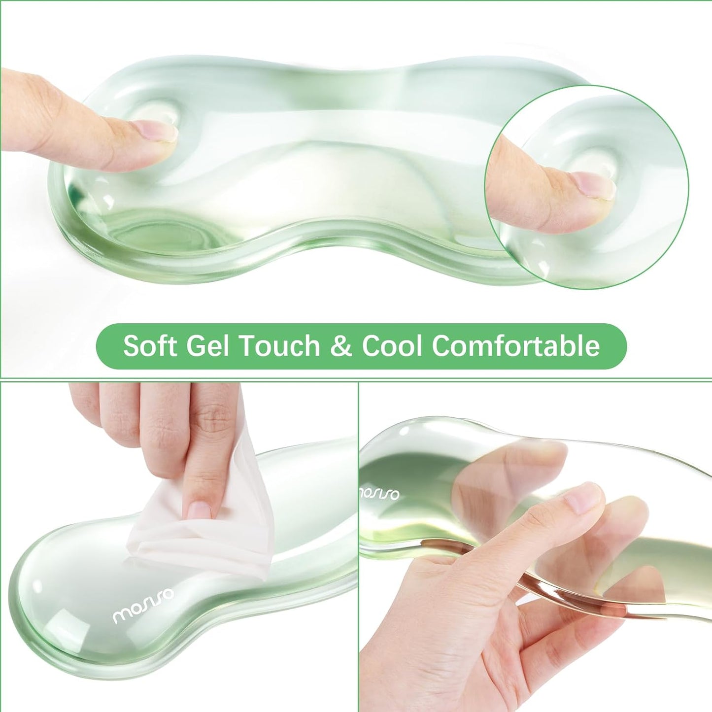 MOSISO Gel Keyboard Wrist Rest&Wrist Support for Mouse, Ergonomic Wrist Pad Soft Cooling Gel Pain Relief Easy Typing Pad Non-Slip Computer Laptop Wave Shaped Home/Office Wrist Cushion, Transparent