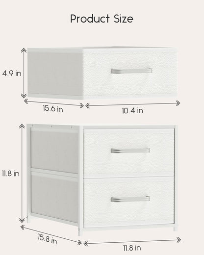 Homsorout Stackable Storage Drawers - 2 Tier Closet Organizer with Metal Handles and Metal Frame, Fabric Dresser with Collapsible Bins for Bedroom, Dorm, Office, White, 2 Pack