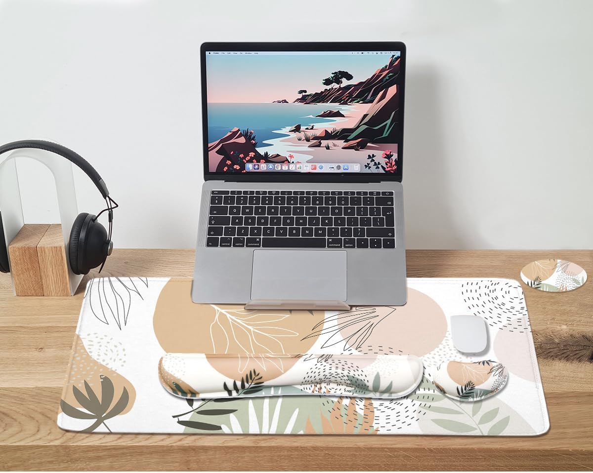 Large Mouse Pad and Keyboard Wrist Rest, Desk Pad for Keyboard and Mouse, 4-in-1 Large Gaming Mouse Pad with Wrist Support, Desk Mat for Home Office Study Game-Galaxy Fluid