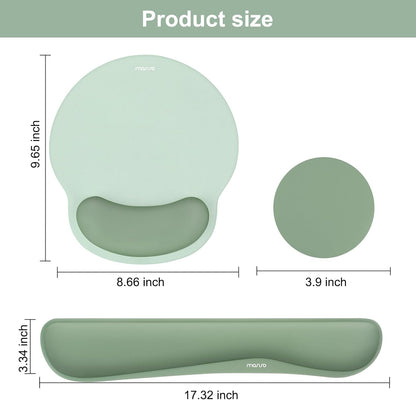 MOSISO Wrist Rest Support for Mouse Pad&Keyboard Set, Streamline Ergonomic Mousepad&Coaster Non-Slip Base Home/Office Pain Relief&Easy Typing Pad with Soft Cloth&Silicone Lining, Antique Green