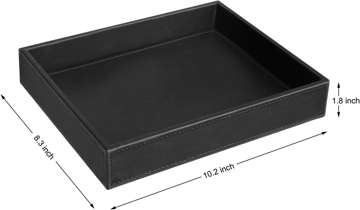 Vixdonos Valet Tray Nightstand Organizer Leather Catchall Tray for Perfume,Jewelry,Key and Remote on Counter or Dresser(Black)