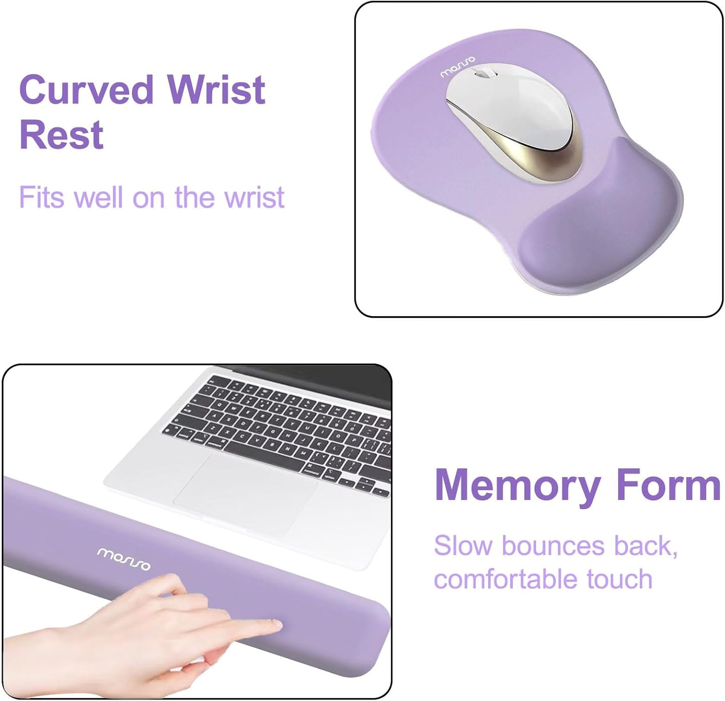 MOSISO Wrist Rest Support for Mouse Pad&Keyboard Set, Ergonomic Mousepad with Concave Curved Memory Foam, Non-Slip Base Pain Relief Comfortable Rectangular Easy Typing Pad for Home/Office, Brown