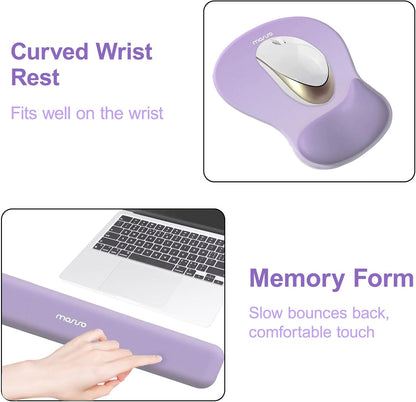 MOSISO Wrist Rest Support for Mouse Pad&Keyboard Set, Ergonomic Mousepad with Concave Curved Memory Foam, Non-Slip Base Pain Relief Comfortable Rectangular Easy Typing Pad for Home/Office, Brown