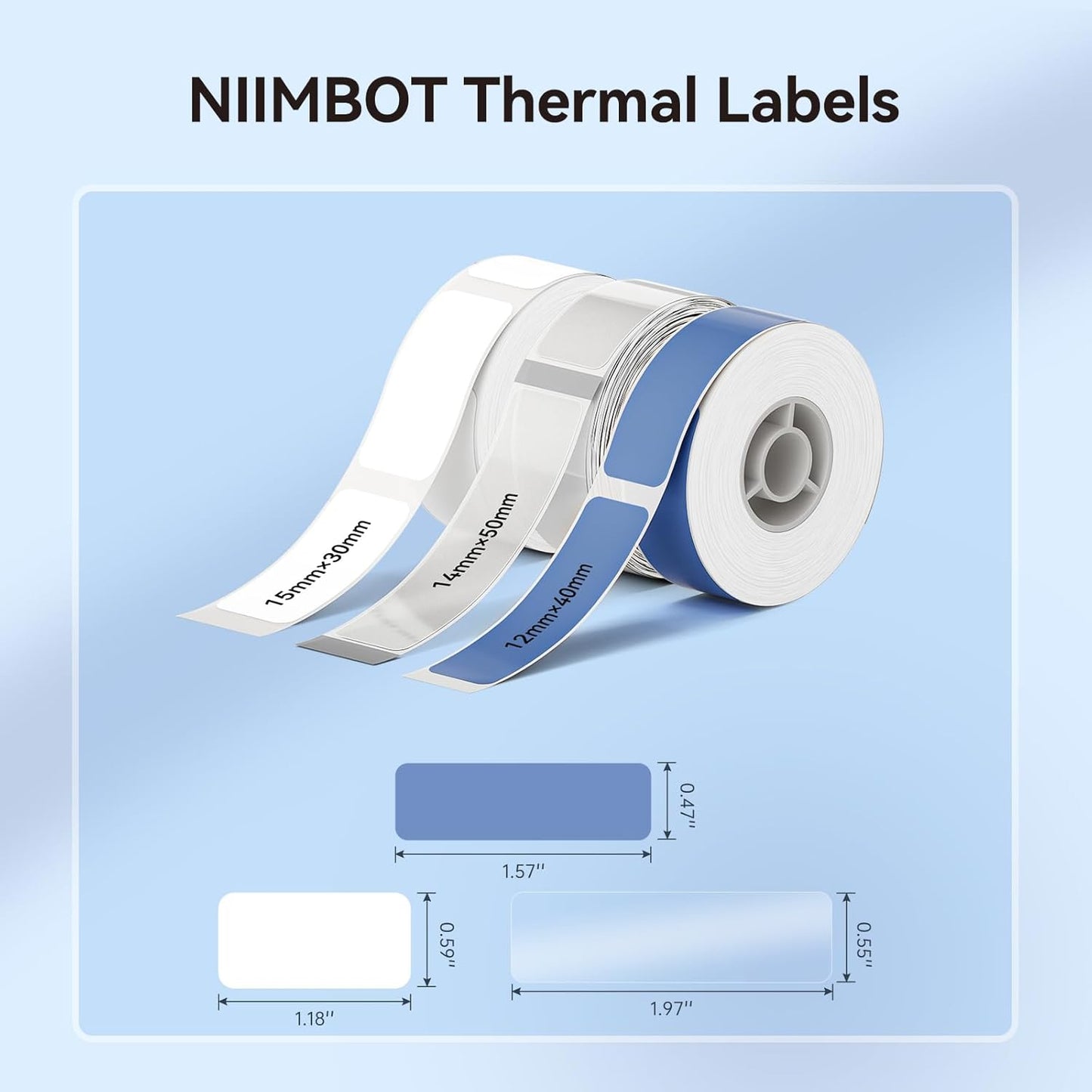 NIIMBOT White Cable Label Maker Tape for D11/D110/D101 Label Maker, 12.5 x 109 mm (0.49'' x 4.29''), 3 Rolls, Thermal Label for Home Office Labeling Tape Replacement