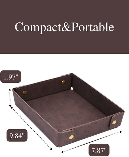 CASIRENA Faux Leather Valet Tray Organizer for Men - Catch-All Tray for Entryway Table Key, Wallet, Watch, Coin Change, Phone, Dresser EDC Dump Jewelry, Bedside Nightstand Desk-top