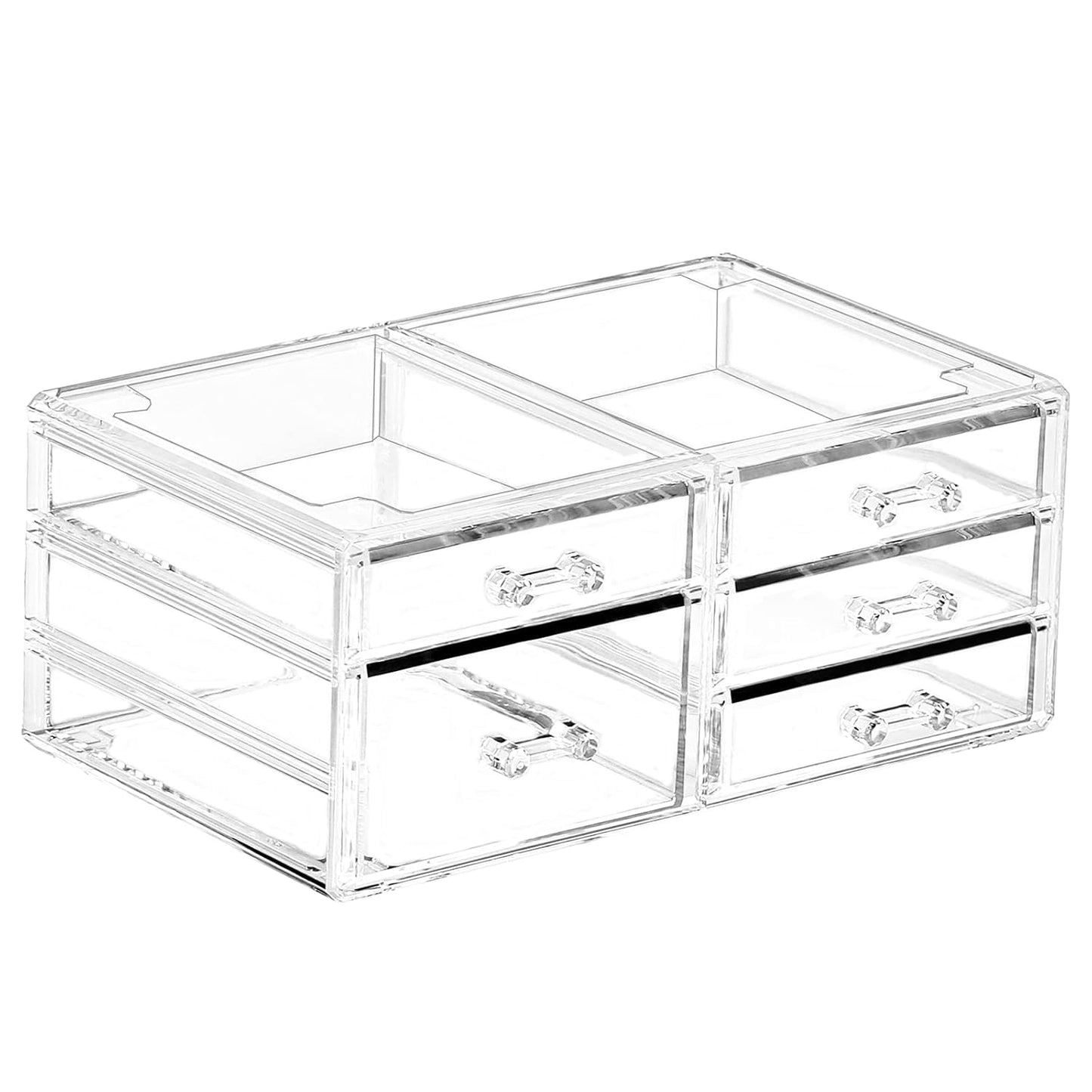 Cq acrylic 1 Pack Clear Stackable Storage Drawers for Vanity,Stackable 6 Drawers Desktop Organizer With Drawers,Cute Desk Storage for Office,Jewelry,Hair Clip,Beauty,Skincare and Make Up Organizers