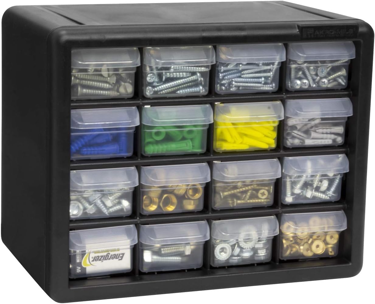 Akro-Mils 24-Drawer Plastic Drawer Storage Cabinet for Garage Organization, Bead Organizer, Building Bricks Storage, Teacher Toolbox, Makeup Organizer, 20" W x 6" D x 16" H, 10124 Black