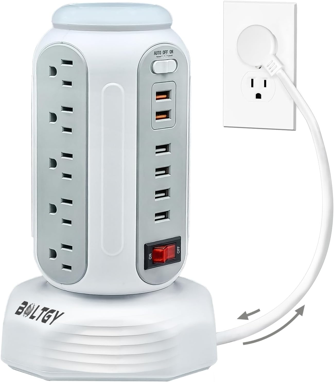 Flat Plug Total Fast Charging Station, Protector with 15 AC Outlets and 6 USB Ports (2 Fast Charge), Tower Surge Protector Power Strip, 6.5FT Extension Cord for Home Office Dorm Room.