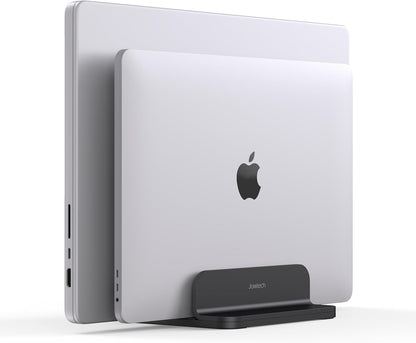 JOKItech Dual Aluminum Vertical Laptop Stand Organizer, Sturdy Notebook Computer Holder Stand Compatible with New Liquid Retina XDR Apple MacBook Air/Pro/Neo, Mac mini & iPad Pro - Black
