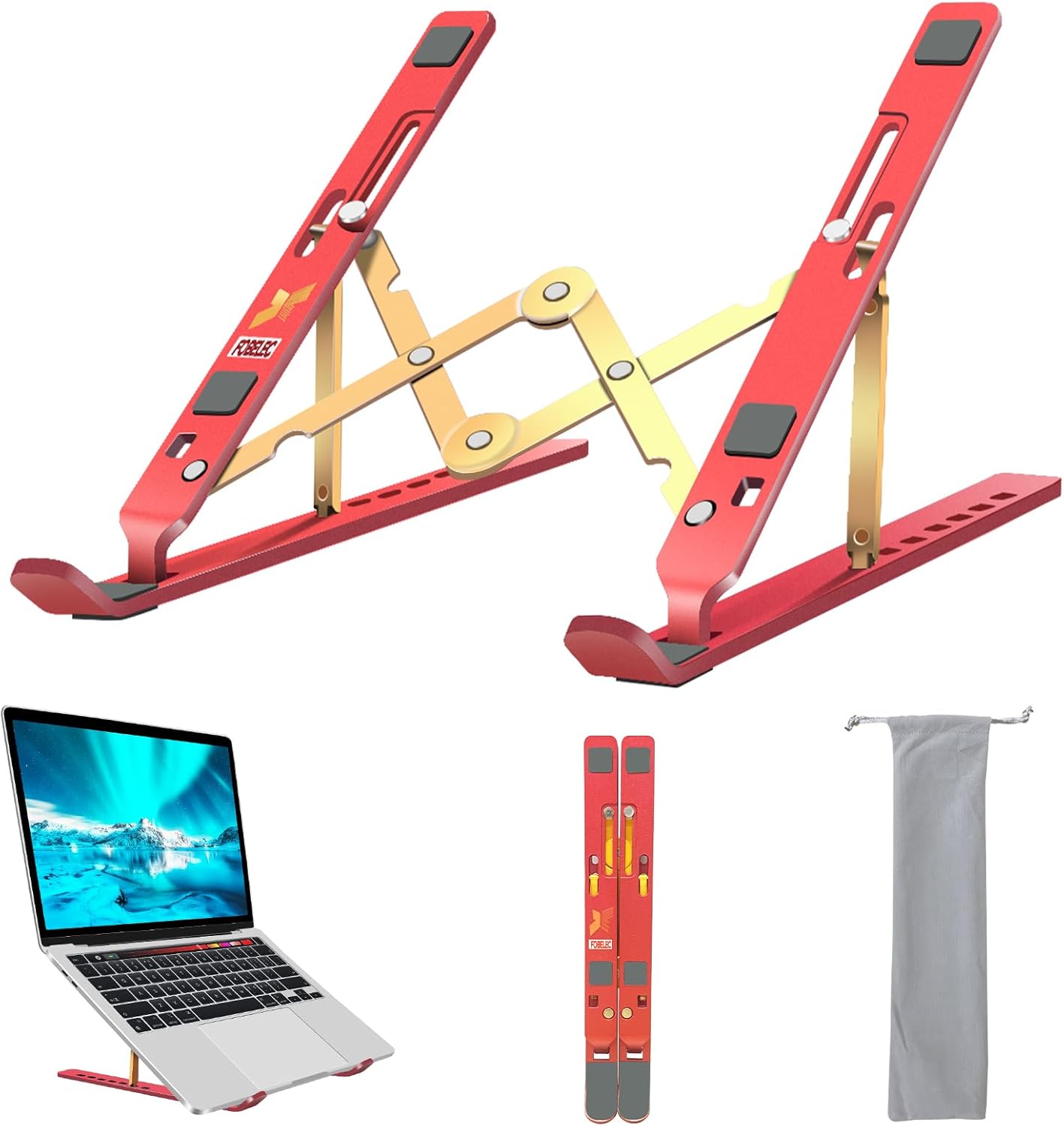 Laptop Stand, Computer Tablet Stand, Adjustable Aluminum Foldable Portable Laptop Holder Riser, Compatible with MacBook Air Pro, Lenovo, HP, Dell, More 10-15.6” Laptops and Tablets (Red)