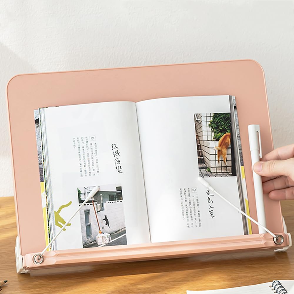 Book Stand for Reading Angle Adjustable Book Holder Tray for School Kids Students Foldable Cookbook Stand Desk Reading Stand with Page Paper Clips for Textbooks Recipe Magazine Laptop Tablet