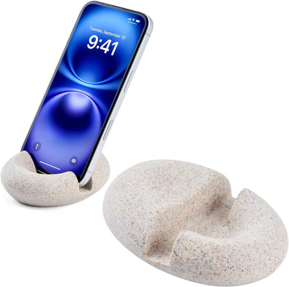 Artificial Stone Cell Phone Stand for Desk Handcraft Pebble Shape Minimalist Decor for Desk Kitchen Counter Office Easy of Use Sturdy and Stable(Beige Yellow)