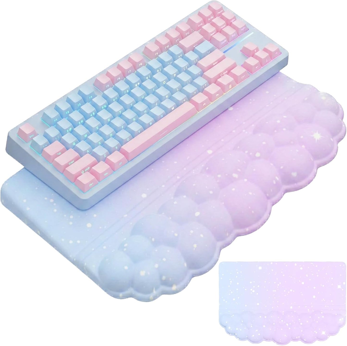Computer Keyboard Stand Pad with Wrist Rest Purple Blue Cloud Keyboard Pad Support with Comfortable Galaxy Stars Wrist Pad Cute Girl Ergonomic Tilted Keyboard Riser Holder for Desktop Office Home