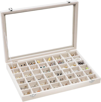 Stratalife Jewelry Organizer Bracelet Organizer Storage Box 12 Grid Stackable Jewelry Tray with Lid Velvet Jewelry Box for Drawer Necklace Bracelet Display Storage Organizer Box (Beige)