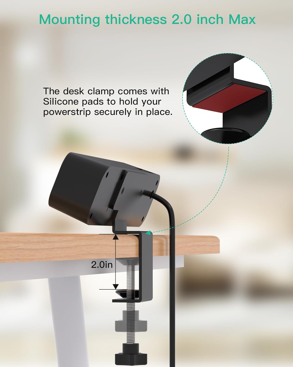 PD30W Desk Clamp Power Strip, Desktop Mount Surge Protector, Fast Charging Station, 5Ft Extension Cord Desk Edge Mount Shelf with 4 Outlets 4 USB Ports (2 USB C), Home Office Accessories Essentials