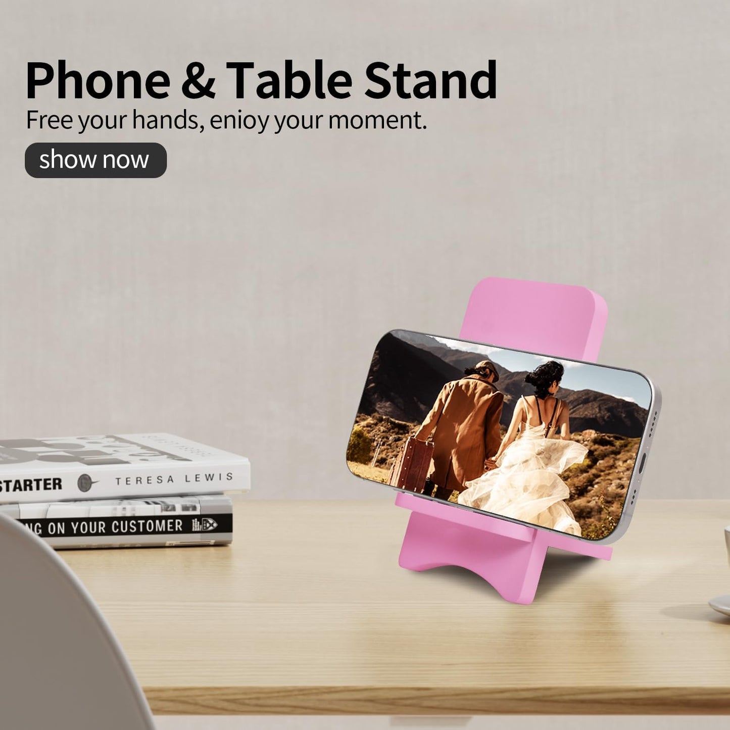 LUCKY BEAN Wood Phone Stand, Desktop Wooden Phone Holder, Portable Phone Stand for Desk, Compatible with iPhone & All Cell Phones (Walnut Wood)
