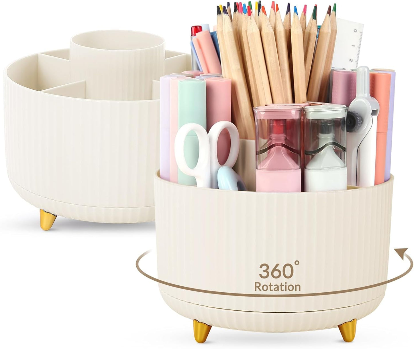 SKYDUE 360 Rotating Purple Pen & Art Supply Organizer - 5 Slot Desk Organizer for Office, School, Home