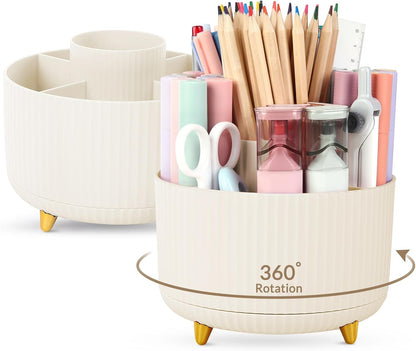 SKYDUE 360 Rotating Multipurpose Organizer - Cute Rotating Pen Holder with 5 Slots for Art Supplies, Office, School, Home
