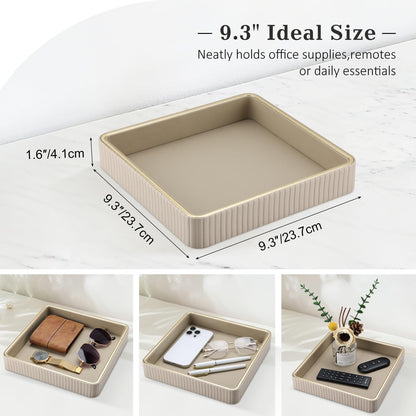 GORESE Leather Valet Tray Nightstand Organizer, Square EDC Trays for Colognes Wallet Sunglasses, Key Dish Catch All Bowl Desk Tray, Gift for Men & Women, Black(9.3'' × 9.3'')