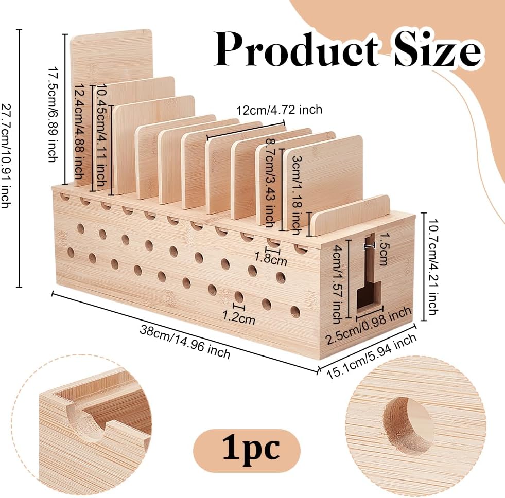 OLYCRAFT Charging Station Rack Cable Box Organizer with Multiple Charging Station Rack Cord Management Box Desk Charger Organizer Wood Charging Display Holder for 10 Mobile Phones Tablets Laptop