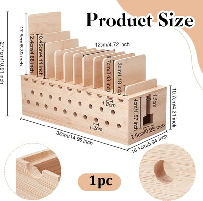OLYCRAFT Charging Station Rack Cable Box Organizer with Multiple Charging Station Rack Cord Management Box Desk Charger Organizer Wood Charging Display Holder for 10 Mobile Phones Tablets Laptop