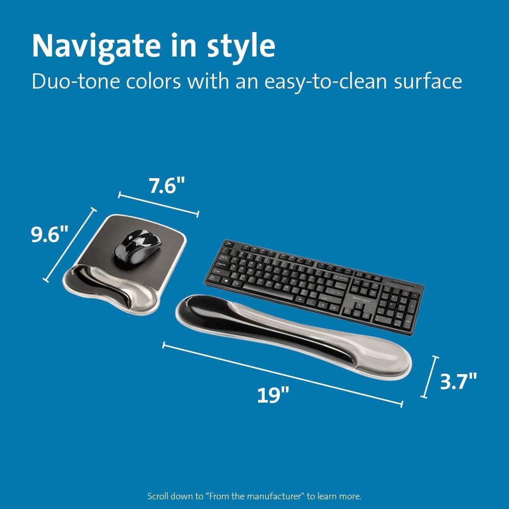Kensington Duo Gel Mouse & Keyboard Wrist Rest Bundle Set, Ergonomic Keyboard and Mouse Pad With Wrist Support, Keyboard Wrist Rest, Computer Keyboard Pad, Cooling Gel, Non-Skid Backing, Blue K52920WW