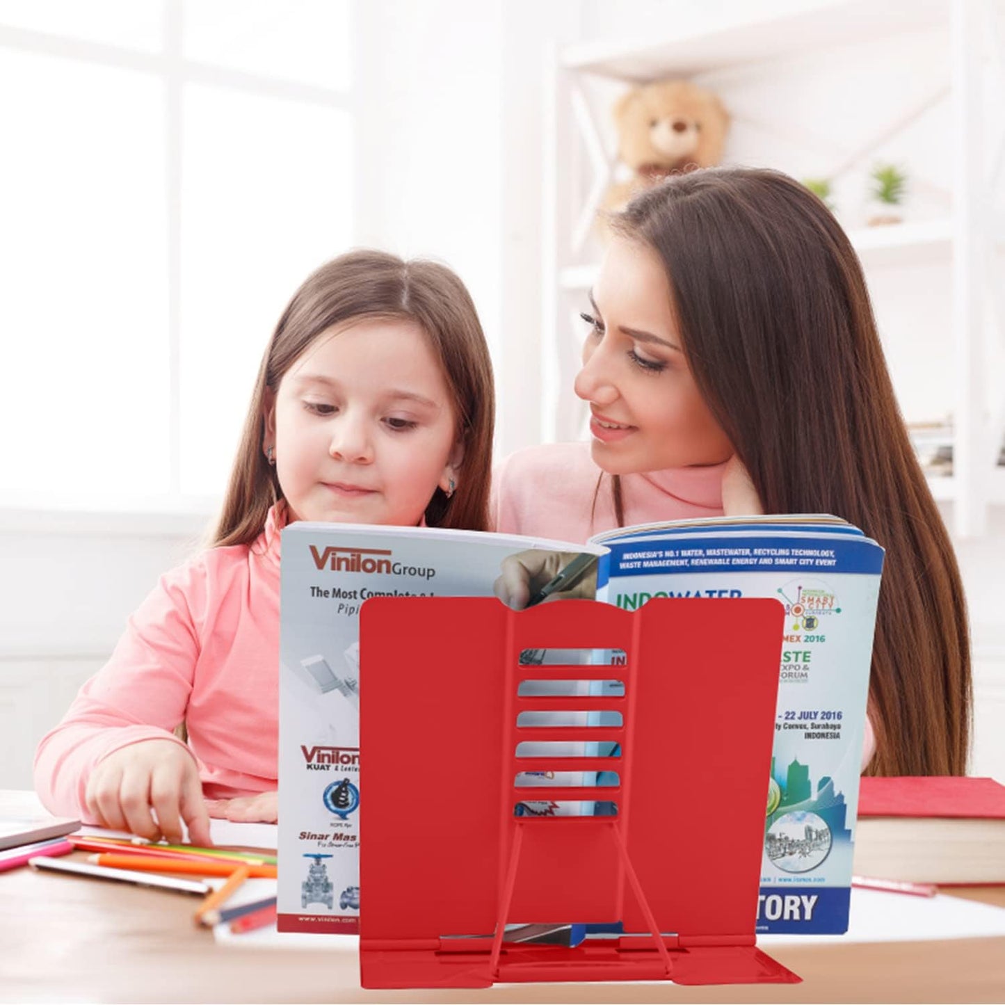 Honagu Metal Desk Book Holder, Hands Free Adjustable Cookbook & Document Holder, Portable Bookstand for Music Books, Textbooks, Recipes, Tablets & iPads (Purple)