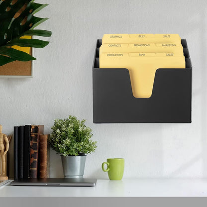 Acrimet Horizontal Triple File Folder Holder Organizer, Open-Top Desktop Document Sorter for Letter Size Papers & Folders, Includes 9 Manila Folders, Plastic Black