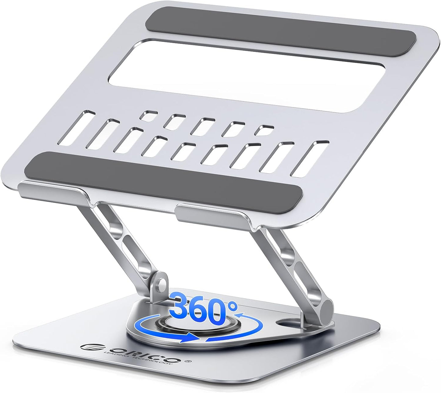 ORICO Adjustable Laptop Stand for Desk, 360° Rotating Base, Foldable Aluminum Alloy Computer Stand with Ventilated Design, Compatible with MacBook Air/Pro, Dell, XPS, HP up to 17'' - ST12, Silver