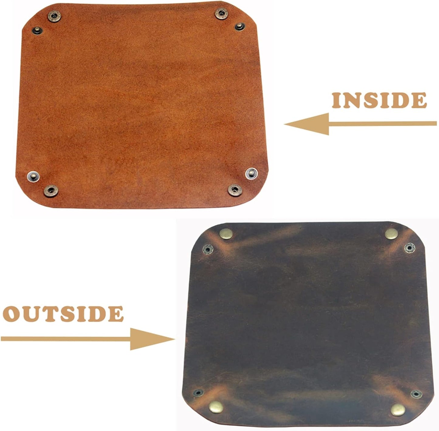 boshiho Valet Tray for Men, Leather Jewelry Catchall Key Phone Coin Box Change Caddy Bedside Storage Box (Crazy Horse Leather - Dark Brown)