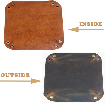 boshiho Valet Tray for Men, Leather Jewelry Catchall Key Phone Coin Box Change Caddy Bedside Storage Box (Crazy Horse Leather - Dark Brown)