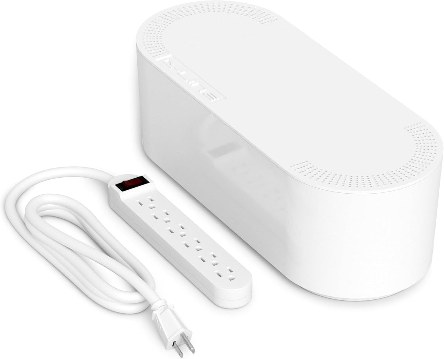 D-Line Cable Management Box, Power Strip Holder, Floor Outlet Hider, Desk Cord Organizer, Cover TV Wires, 12.75" (L) x 5" (W) x 4.5" (H), for use with Power Strips up to 10.5in Length - Small, White