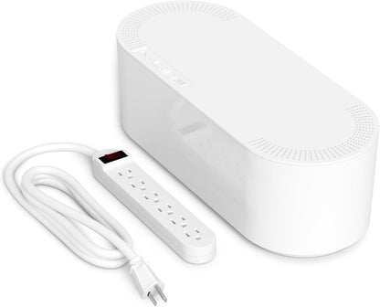 D-Line Cable Management Box, Power Strip Holder, Floor Outlet Hider, Desk Cord Organizer, Cover TV Wires, 12.75" (L) x 5" (W) x 4.5" (H), for use with Power Strips up to 10.5in Length - Small, White