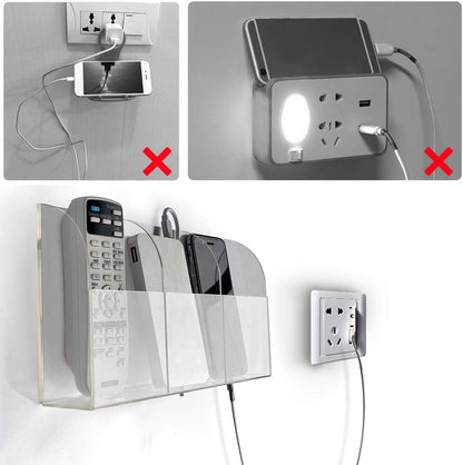 VANCORE Clear Wall Mounted Charging Phone Holder Smart Phone Station TV Remote Control Holder Wall Box (3 Holes)