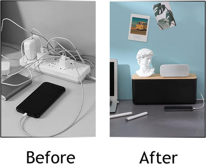 Changsuo Cable Management Box Small White, Extension Cord Organizer for Power Stripe Surge Protector Wire Management Concealer Cover Hider for Desktop Home Office Kitchen (White)