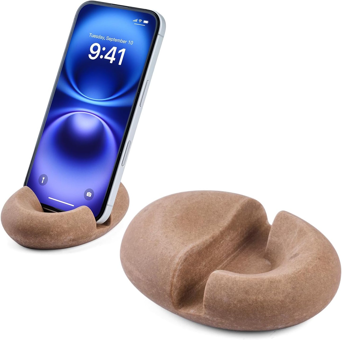 Artificial Stone Cell Phone Stand for Desk Handcraft Pebble Shape Minimalist Decor for Desk Kitchen Counter Office Easy of Use Sturdy and Stable(Beige Yellow)