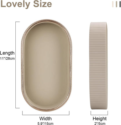 GORESE PU Leather Perfume Tray Nightstand Organizer, Small Oval Desk Tray Jewelry Trinket Trays Valet Organizer Key Bowl for Entryway Dresser Bathroom, Catchall Trays for Men Women, 11×5.9 in, Beige
