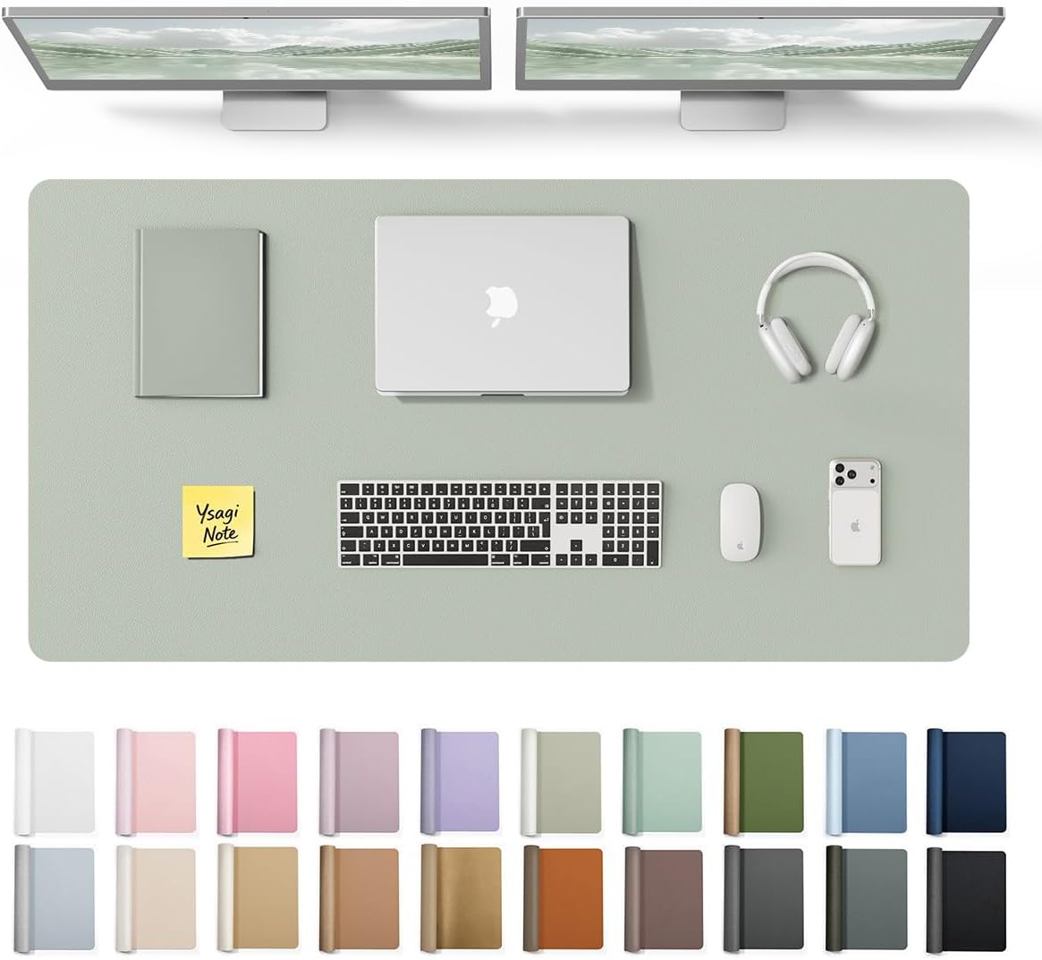 YSAGi Leather Desk Protector, Office Mat, Large Mouse Mat, Non-Slip PU Leather Blotter, Laptop Pad, Waterproof Writing Pad for Office and Home (Light Pink, 23.6" x 13.8") - Colors A