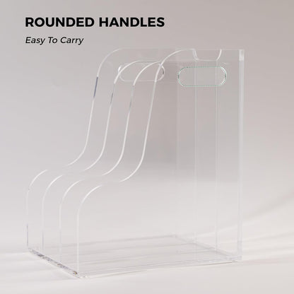 Acrylic Magazine File Holder, 4 Vertical Compartments Desk Document Sorter Organizer, Clear Folder Rack Binder for Office/Home/Classroom, for Documents, Tablet, Magazines, Books & Accessories