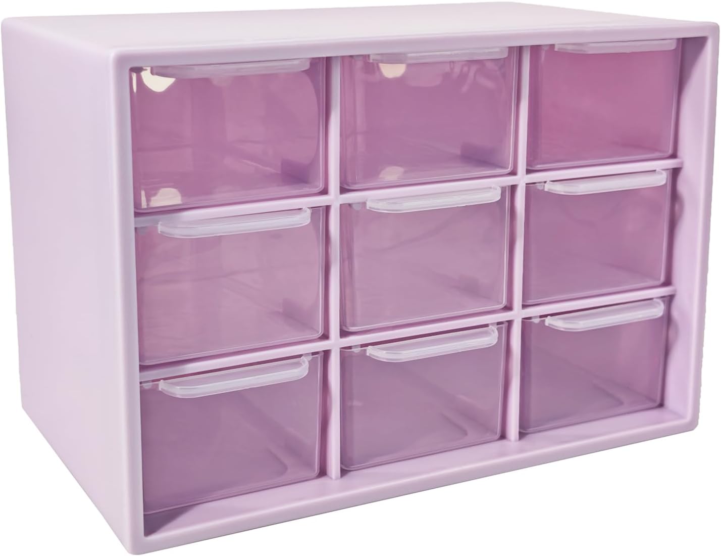 Small Drawer Organizer for Desk, 7.1" x 3.8" x 4.6" Mini Desktop Drawer Organizer with 9 Clear Drawers, Compact Craft & Office Supplies Organizer for Home School (Pink)