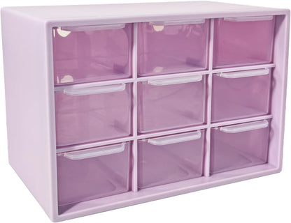 Small Drawer Organizer for Desk, 7.1" x 3.8" x 4.6" Mini Desktop Drawer Organizer with 9 Clear Drawers, Compact Craft & Office Supplies Organizer for Home School (Pink)