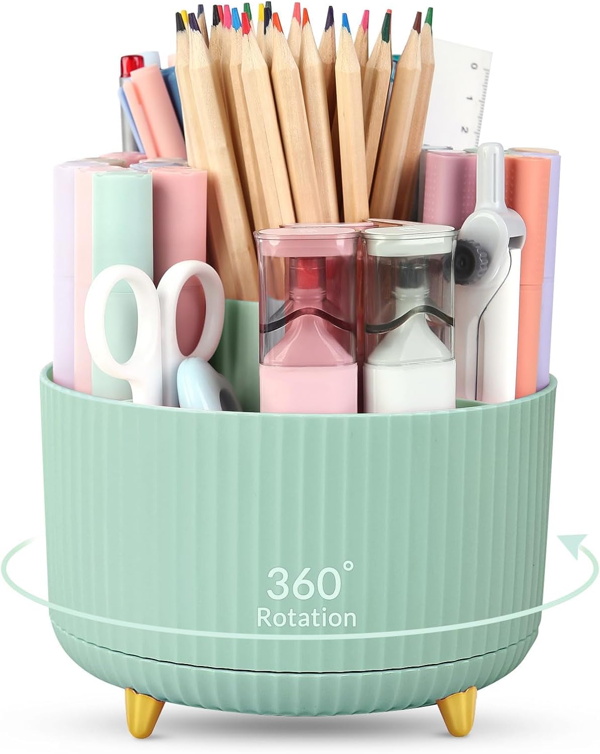 SKYDUE 360 Rotating Multipurpose Organizer - Cute Rotating Pen Holder with 5 Slots for Art Supplies, Office, School, Home