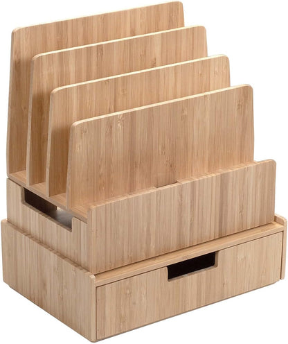 MobileVision Bamboo Charging Station & Multi Device Organizer Slim Version for Smartphones, Tablets, and Laptops