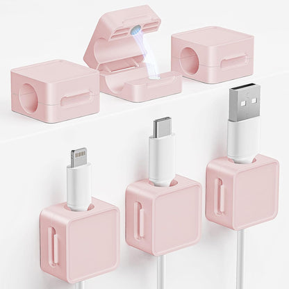 6 Pack Cord Holder, Strong Adhesive Desk Cord Organizer Magnetic Easy Open, Wire Holder Organizer Neatly for Home, Office, Car, Desk, Nightstand, Pink
