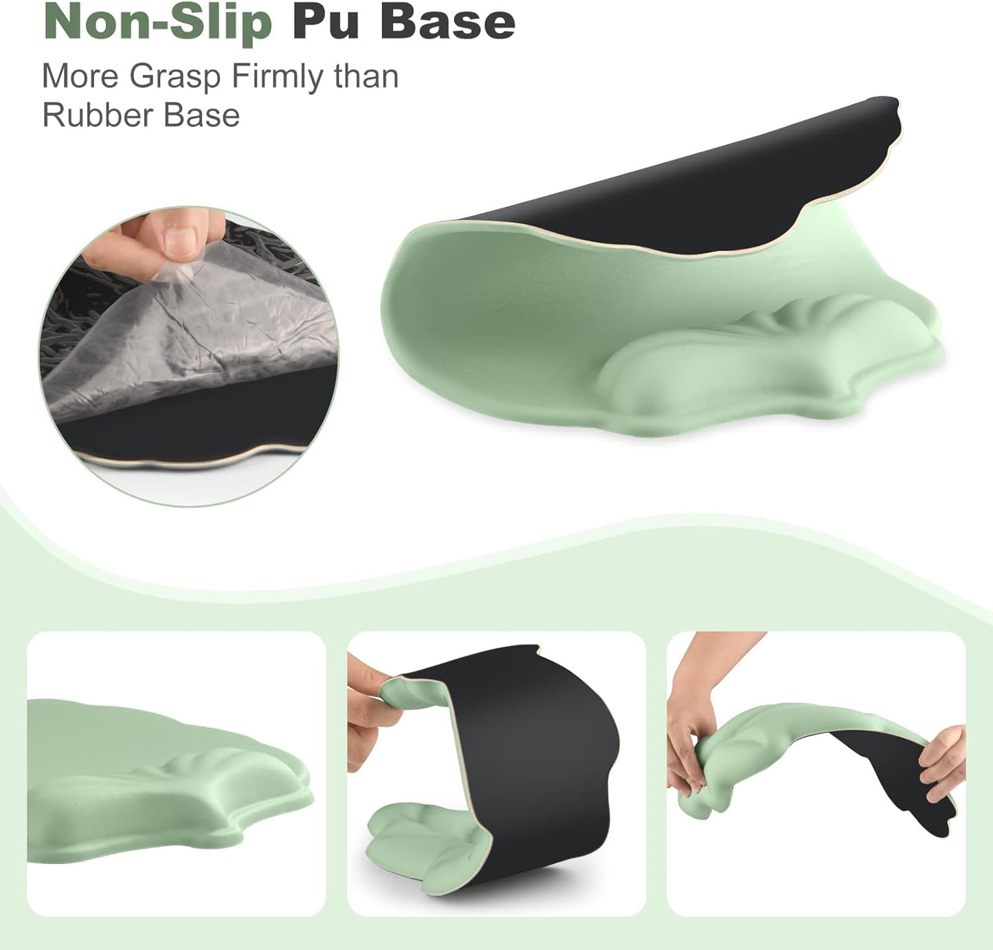 Keyboard Wrist Rest and Mouse Pad with Wrist Support Set, Ergonomic Leaf Shape Mouse Pad with Non-Slip Base, Pain Relief Memory Foam Mousepad for Computer,Laptop,Home Office, Green