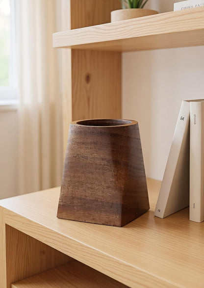 Wood Pen Holder For Desk, Pencil Cup Whole Piece Black Walnut Wooden Organizer Caddy Stand