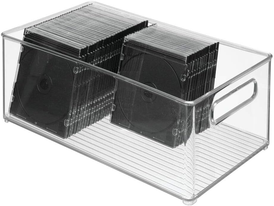 mDesign Plastic Office Supply Organizer - Storage Holder Bin with Handles for Desk Drawer, Cabinet - Pencil, Pen, Envelope and Supplies Container Basket - Ligne Collection - 2 Pack - Clear