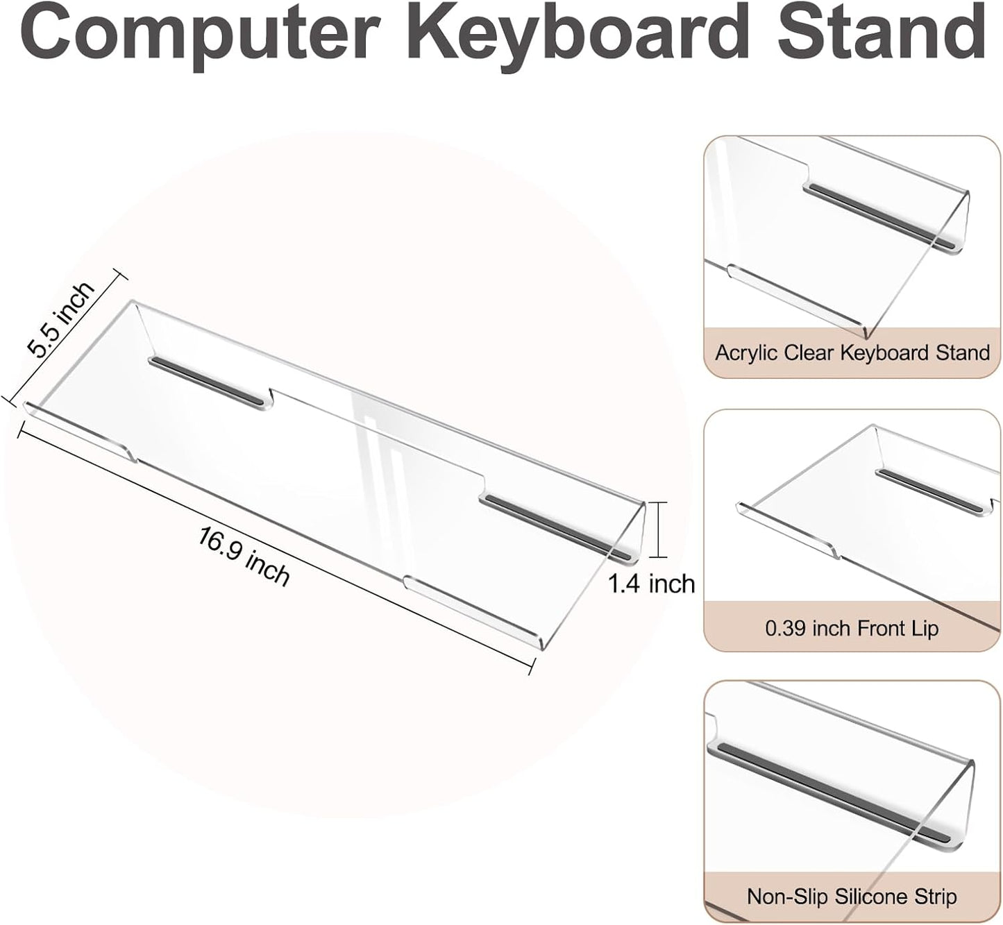 MOSISO Computer Keyboard Stand&Wrist Rest Support for Keyboard &Mouse Pad Set, Ergonomic Massage Wrist Rest Set, Easy Typing Working Acrylic Clear Stand for Office Home, Apricot